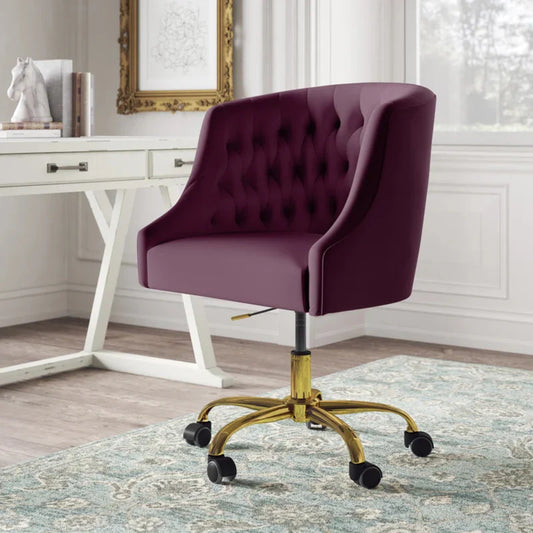 Luxury Magenta Tufted Velvet Office Chair with Golden Base – Adjustable Swivel Accent Chair
