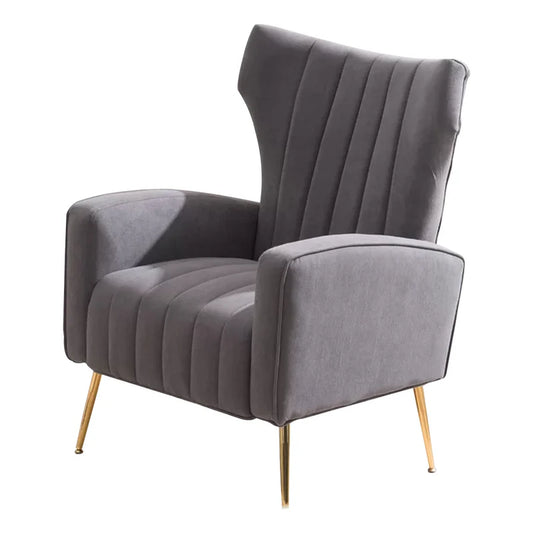 Luxury Grey Velvet Shell Back Lounge Chair with Gold Metal Legs – Modern Accent Sofa Chair