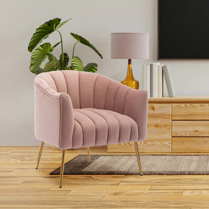 Classic Pink Tufted Velvet Lounge Chair – Luxury Accent Armchair with Gold Metal Legs