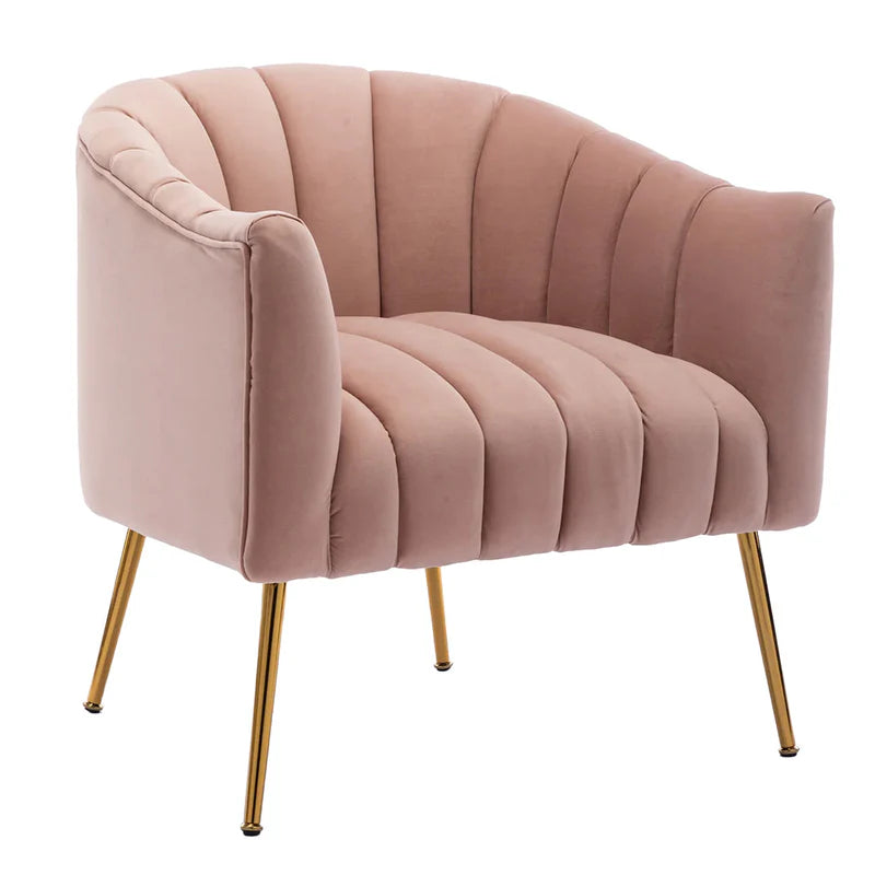 Classic Pink Tufted Velvet Lounge Chair – Luxury Accent Armchair with Gold Metal Legs