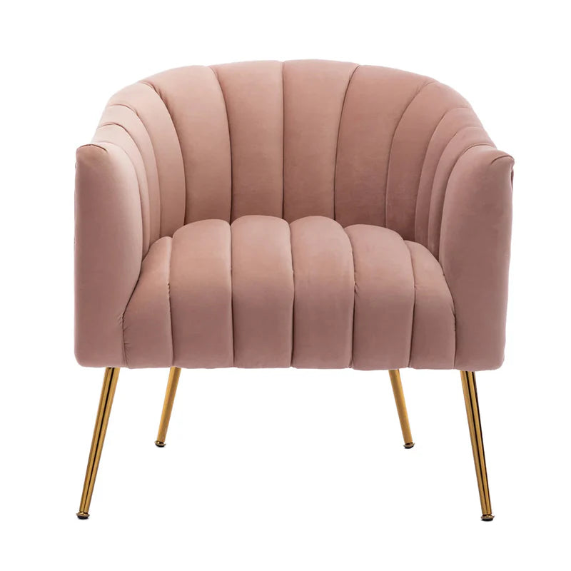 Classic Pink Tufted Velvet Lounge Chair – Luxury Accent Armchair with Gold Metal Legs