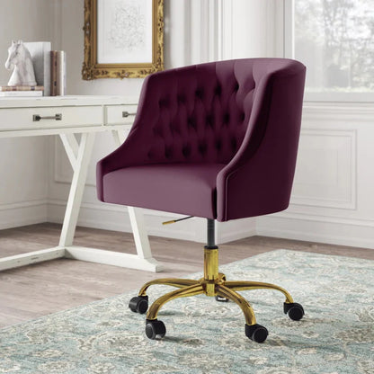 Luxury Magenta Tufted Velvet Office Chair with Golden Base – Adjustable Swivel Accent Chair