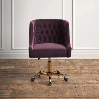 Luxury Magenta Tufted Velvet Office Chair with Golden Base – Adjustable Swivel Accent Chair