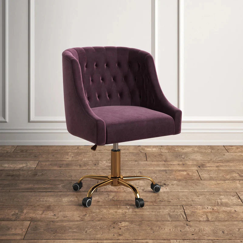 Luxury Magenta Tufted Velvet Office Chair with Golden Base – Adjustable Swivel Accent Chair