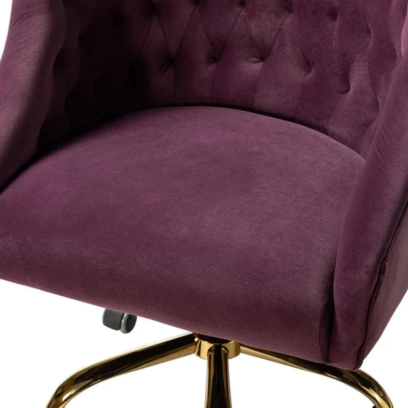 Luxury Magenta Tufted Velvet Office Chair with Golden Base – Adjustable Swivel Accent Chair