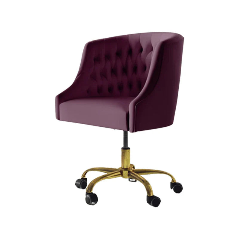 Luxury Magenta Tufted Velvet Office Chair with Golden Base – Adjustable Swivel Accent Chair