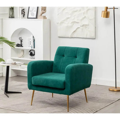Emerald Green Tufted Velvet Lounge Chair with Gold Metal Legs – Luxury Accent Single Seater