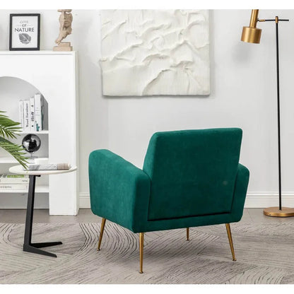 Emerald Green Tufted Velvet Lounge Chair with Gold Metal Legs – Luxury Accent Single Seater
