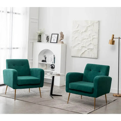 Emerald Green Tufted Velvet Lounge Chair with Gold Metal Legs – Luxury Accent Single Seater