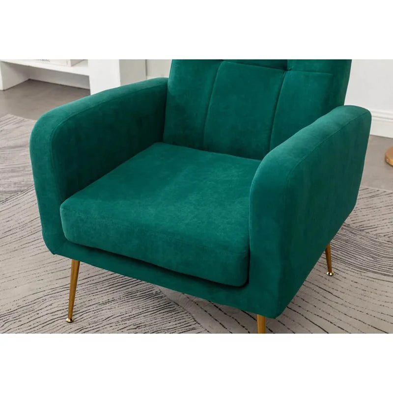 Emerald Green Tufted Velvet Lounge Chair with Gold Metal Legs – Luxury Accent Single Seater