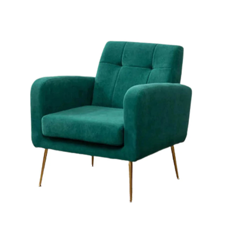 Emerald Green Tufted Velvet Lounge Chair with Gold Metal Legs – Luxury Accent Single Seater