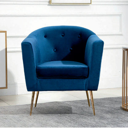 Royal Blue Tufted Velvet Lounge Chair with Gold Legs – Luxury Accent Armchair for Living Room & Bedroom
