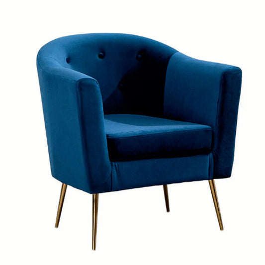 Royal Blue Tufted Velvet Lounge Chair with Gold Legs – Luxury Accent Armchair for Living Room & Bedroom
