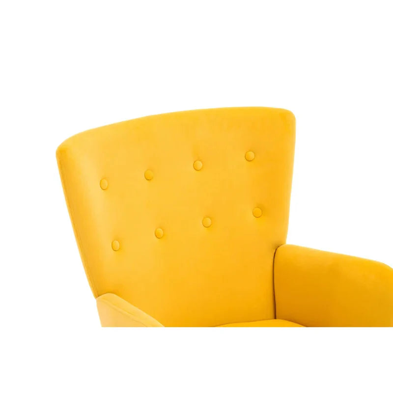 Luxury Tufted Yellow Lounge Chair with Ottoman – Velvet Accent Armchair with Gold Legs